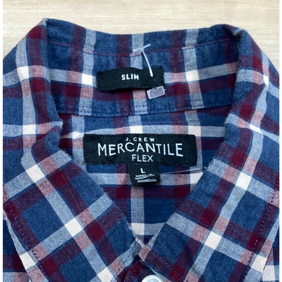 J Crew Shirt Mens Large Mercantile Flex Slim Fit Blue Plaid Button Down - Picture 3 of 8